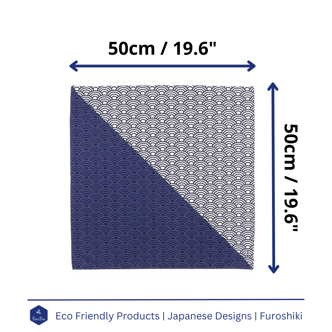 Navy & White Waves, Furoshiki Gift Wrapping, 50cm x 50cm