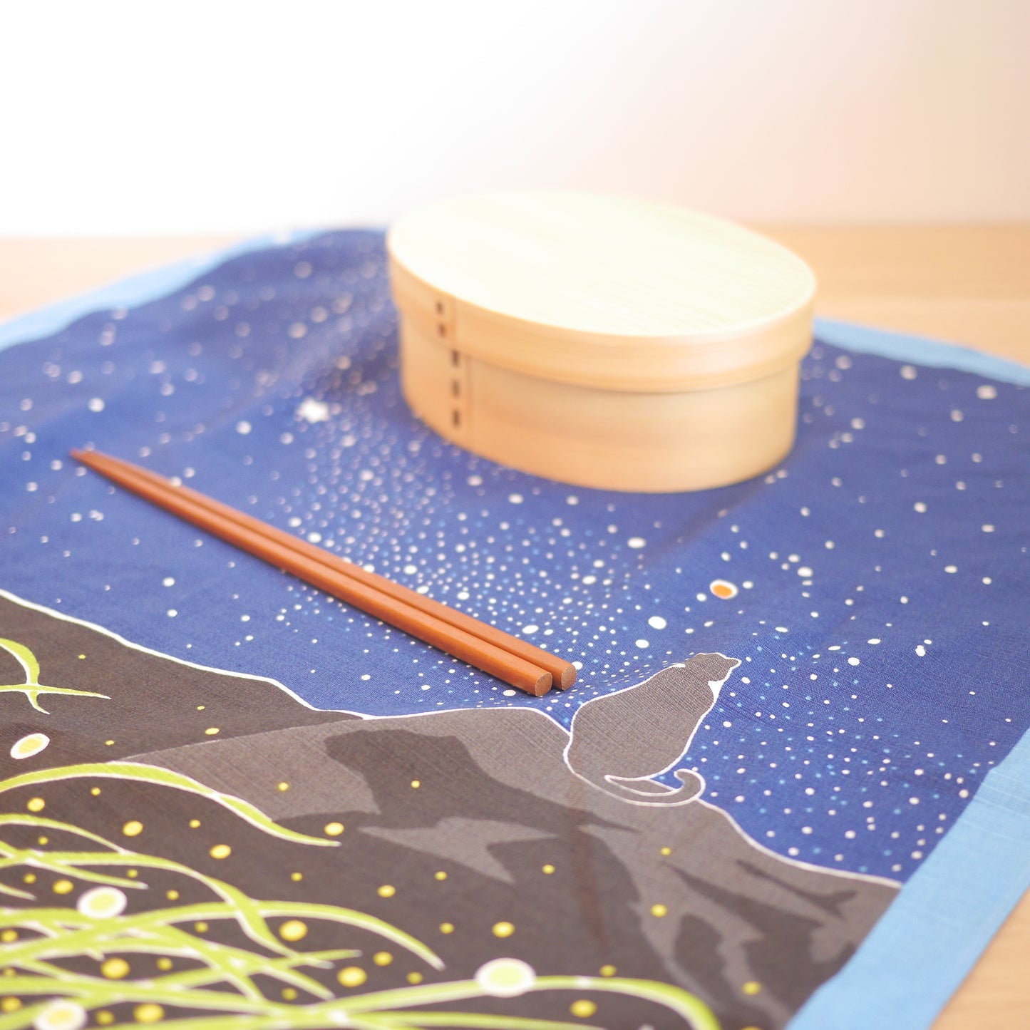 Cat Furoshiki, Summer, Stargazing, Hotaru, 50 x 50cm