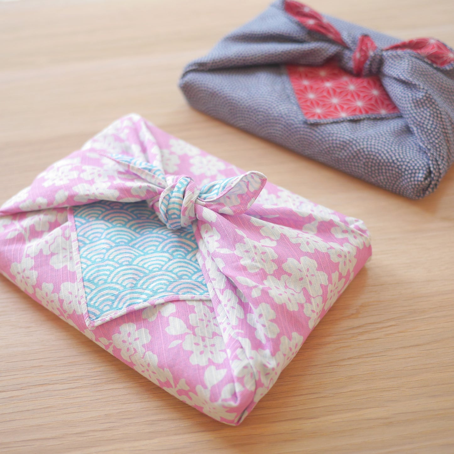 Pink & Blue Reversible 48 x 48cm, Sakura and Seigaiha