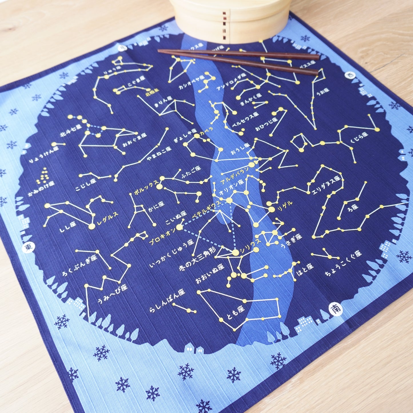 Furoshiki, Japanese Wrapping Cloth, Furoshiki Gift Wrap | Star Map, Japanese Letters, 50cm x 50cm
