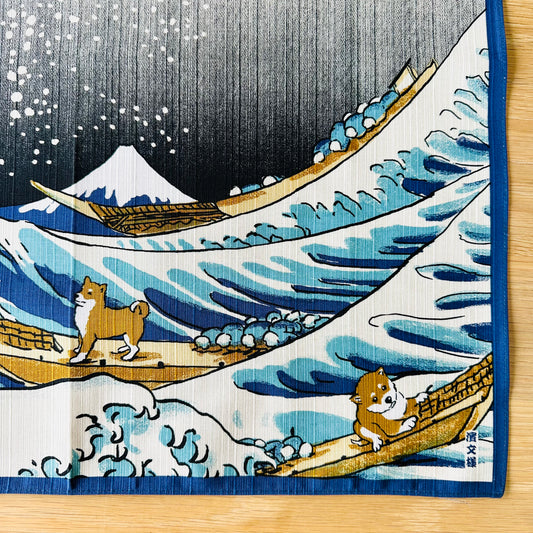 Japanese Furoshiki Cloth – Shiba & The Great Wave (50×50cm)