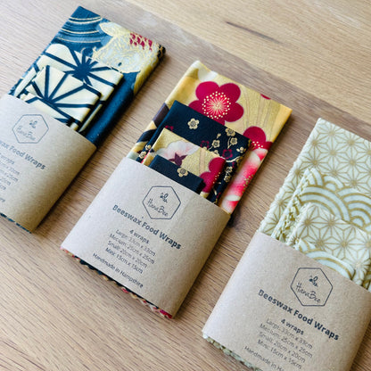 Cherry flowers in red, Set of 4 Beeswax Food Wraps