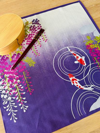Eco‑Friendly Furoshiki Gift Wrap – Reusable 50 cm Cloth – Koi Fish & Wisteria Design