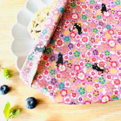 Black cats, Sakura, Purple, Set of 4 Beeswax Food Wraps