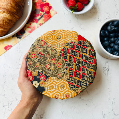 Beeswax Food Wraps – Red Cherry Flowers Design (Handmade in the UK, Set of 4)