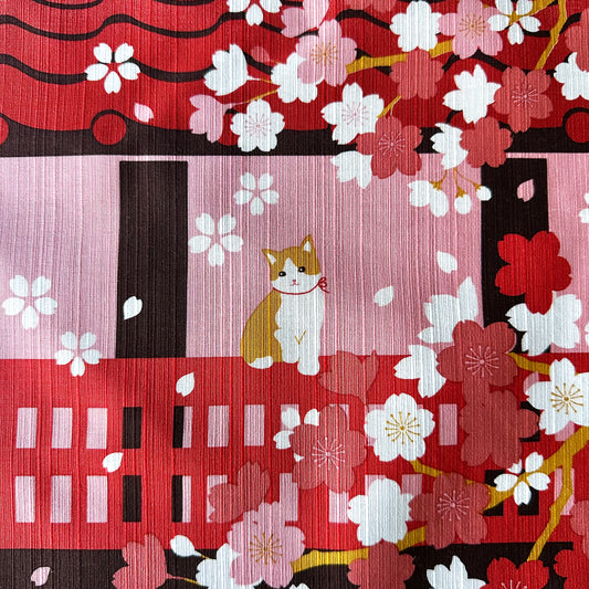 Spring Cat Furoshiki, Cherry blossoms, Sakura, 50 x 50 cm