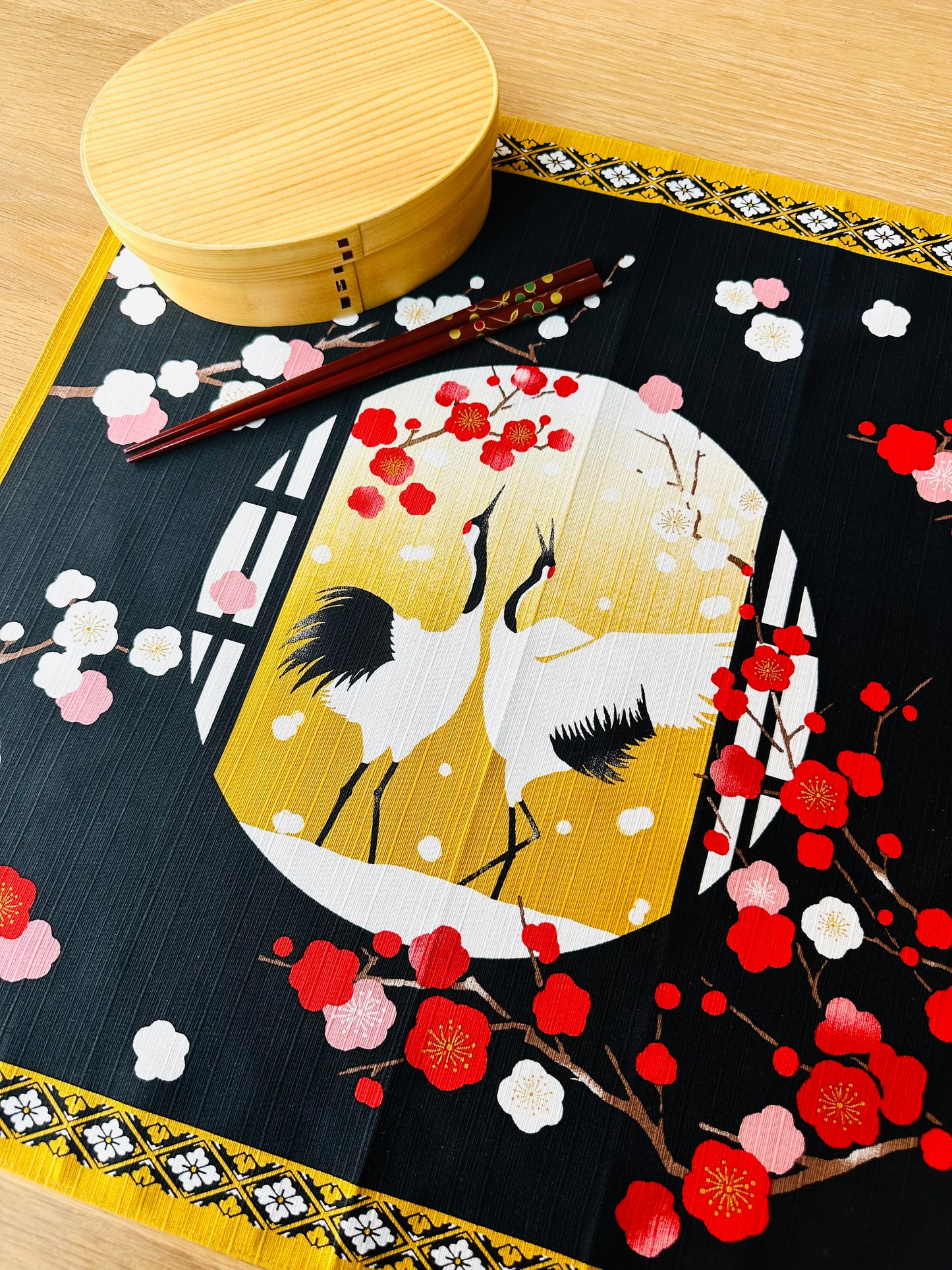 Eco-Friendly Furoshiki Gift Wrap - Reusable 50cm Cloth – Crane & Cherry Flowers Design