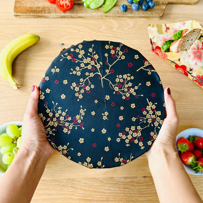 Cherry flowers in red, Set of 4 Beeswax Food Wraps