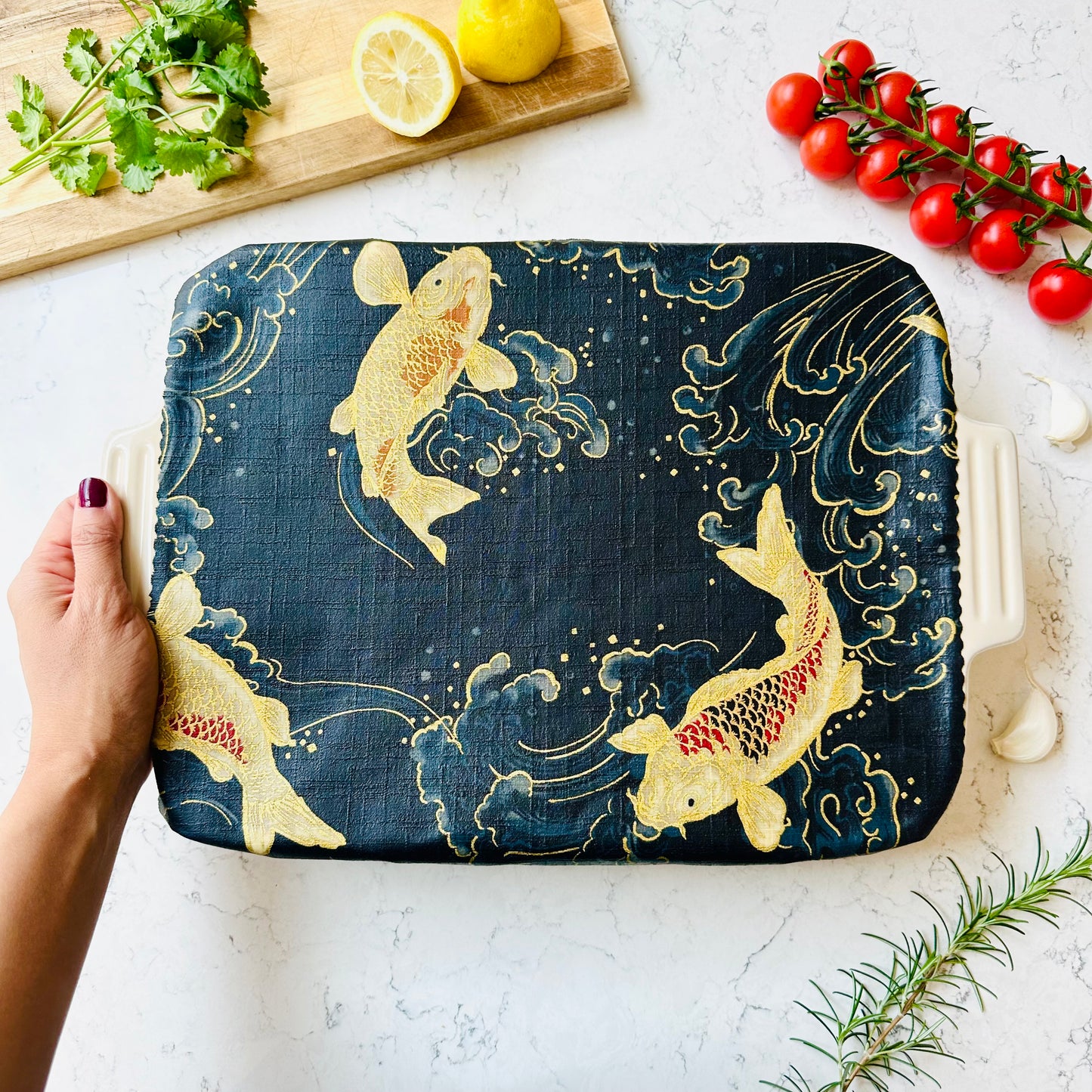 Koi fish, Navy, Set of 4 Beeswax Food Wraps