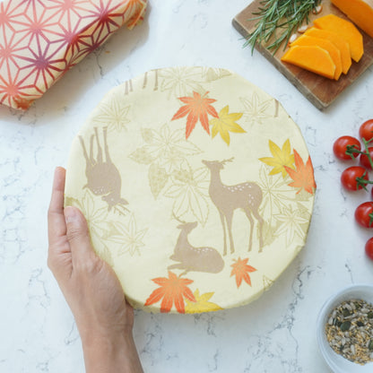 Beeswax wraps bowl cover with maple leaves and deer Hanabee