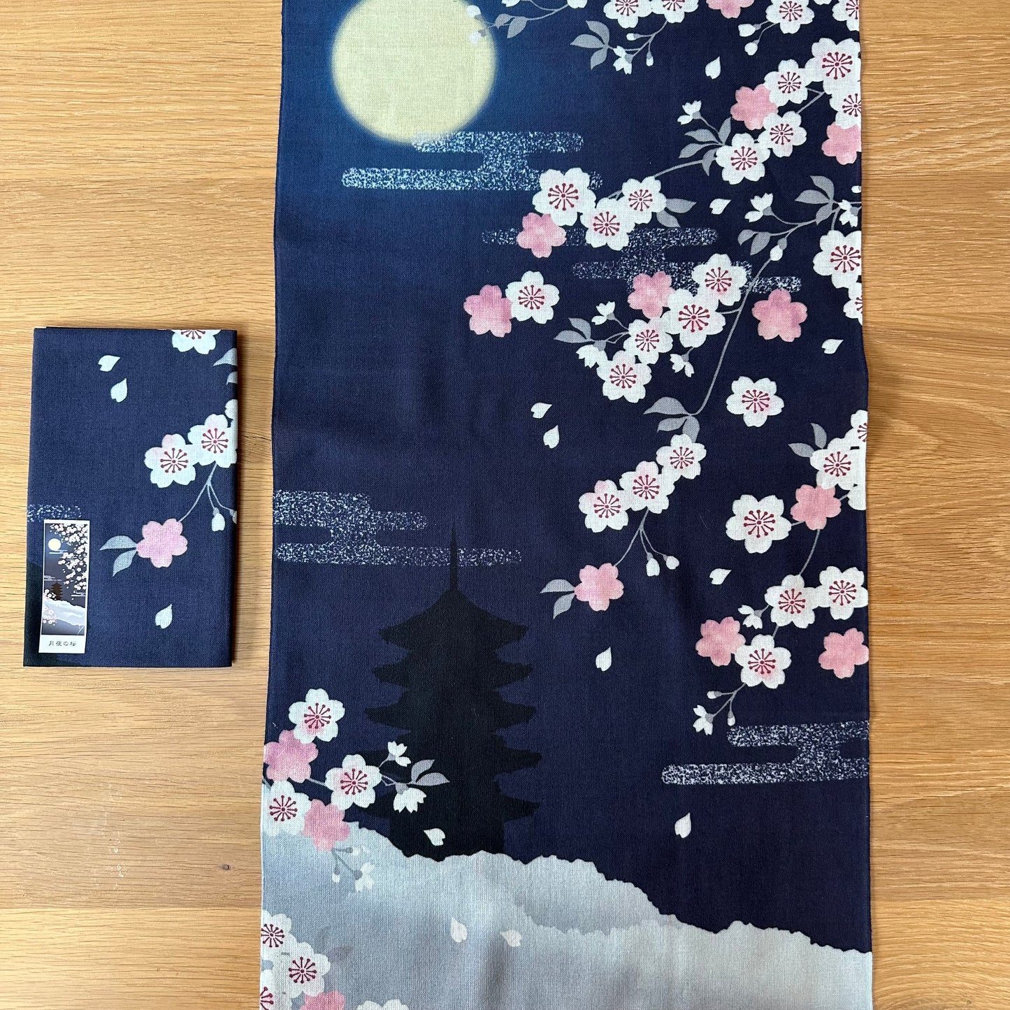 Tenugui Wall Art, Japanese cherry blossoms, Sakura, Kyoto, 34cm x 90cm (13.4” x 35.4”)