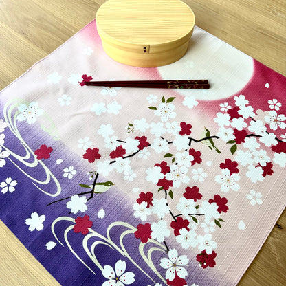 Spring Sakura Furoshiki, Cherry blossoms, Moon, 50 x 50 cm