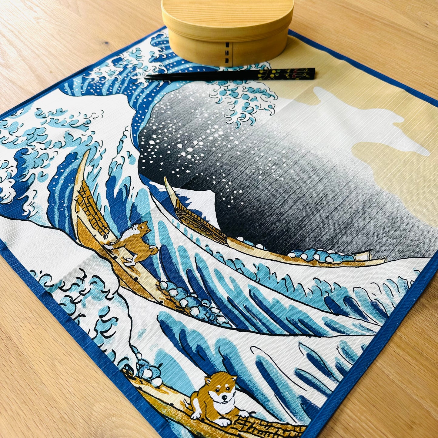 Shiba & The Great Wave Furoshiki, 50cm x 50cm