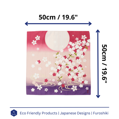 Spring Sakura Furoshiki, Cherry blossoms, Moon, 50 x 50 cm