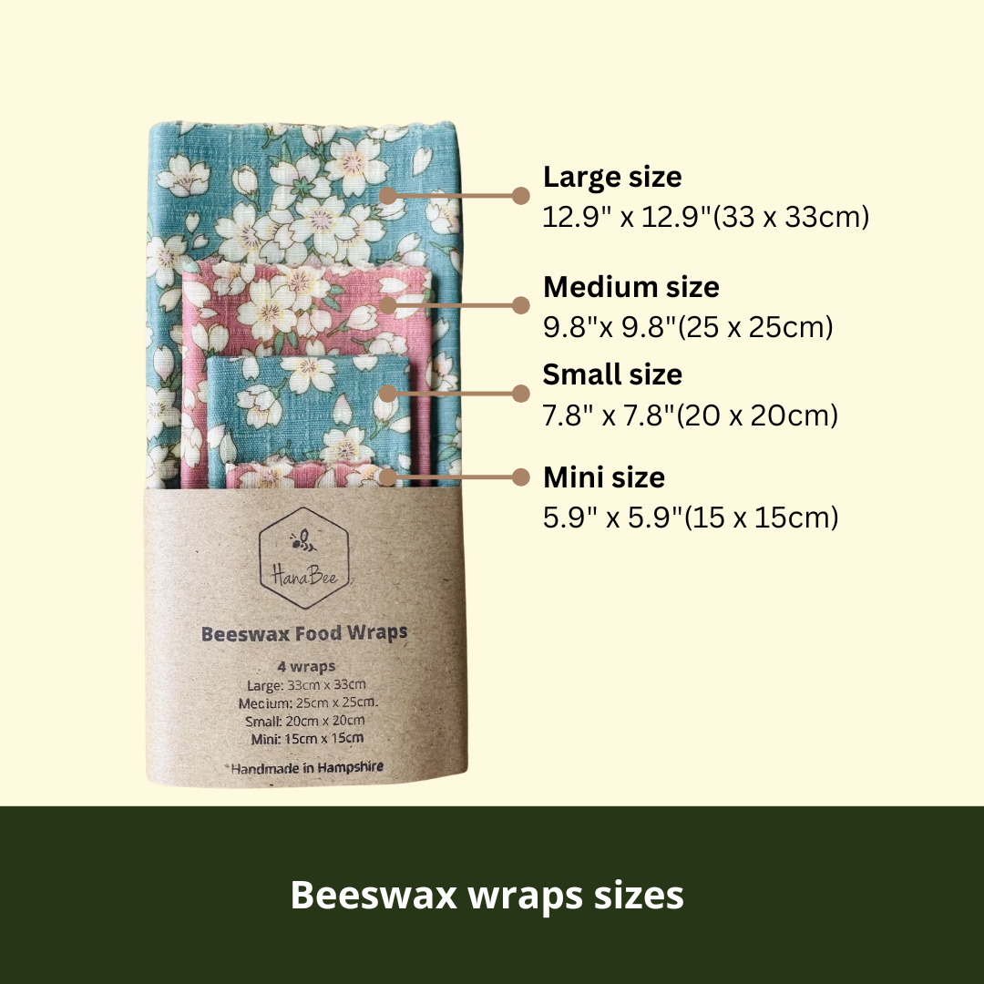 Beeswax Food Wraps – Cherry Blossom Flowers Design (Handmade in the UK, Set of 4)