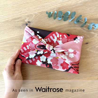 Japanese Furoshiki Cloth – Spring Cat with Cherry Blossoms Gift Wrap (Red, 50×50cm)