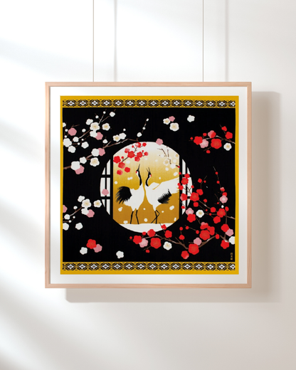 Eco-Friendly Furoshiki Gift Wrap - Reusable 50cm Cloth – Crane & Cherry Flowers Design