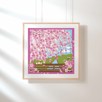 Cat under Cherry blossoms, Furoshiki Gift Wrapping, 50 x 50 cm