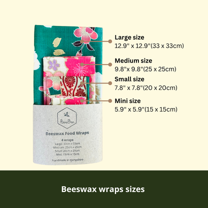Sakura, Green & pink, Set of 4 Beeswax Food Wraps