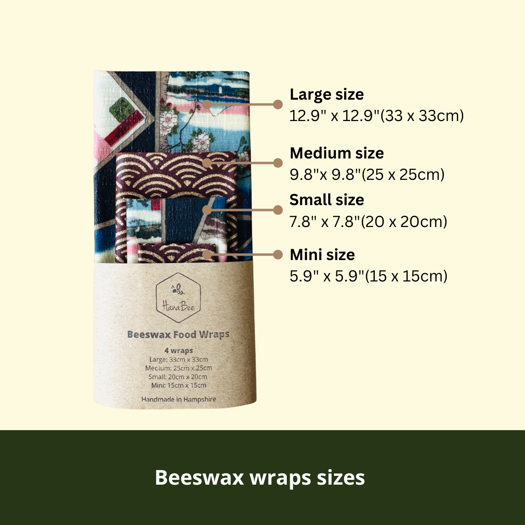 Beeswax Food Wraps – Ukiyoe Art, Navy (Set of 4)