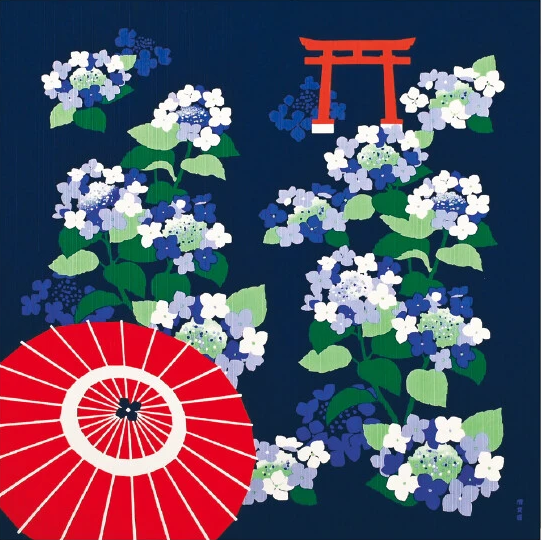 Eco‑Friendly Furoshiki Gift Wrap – Reusable 50 cm Cloth – Hydrangea, Shrine Gate & Wagasa Design