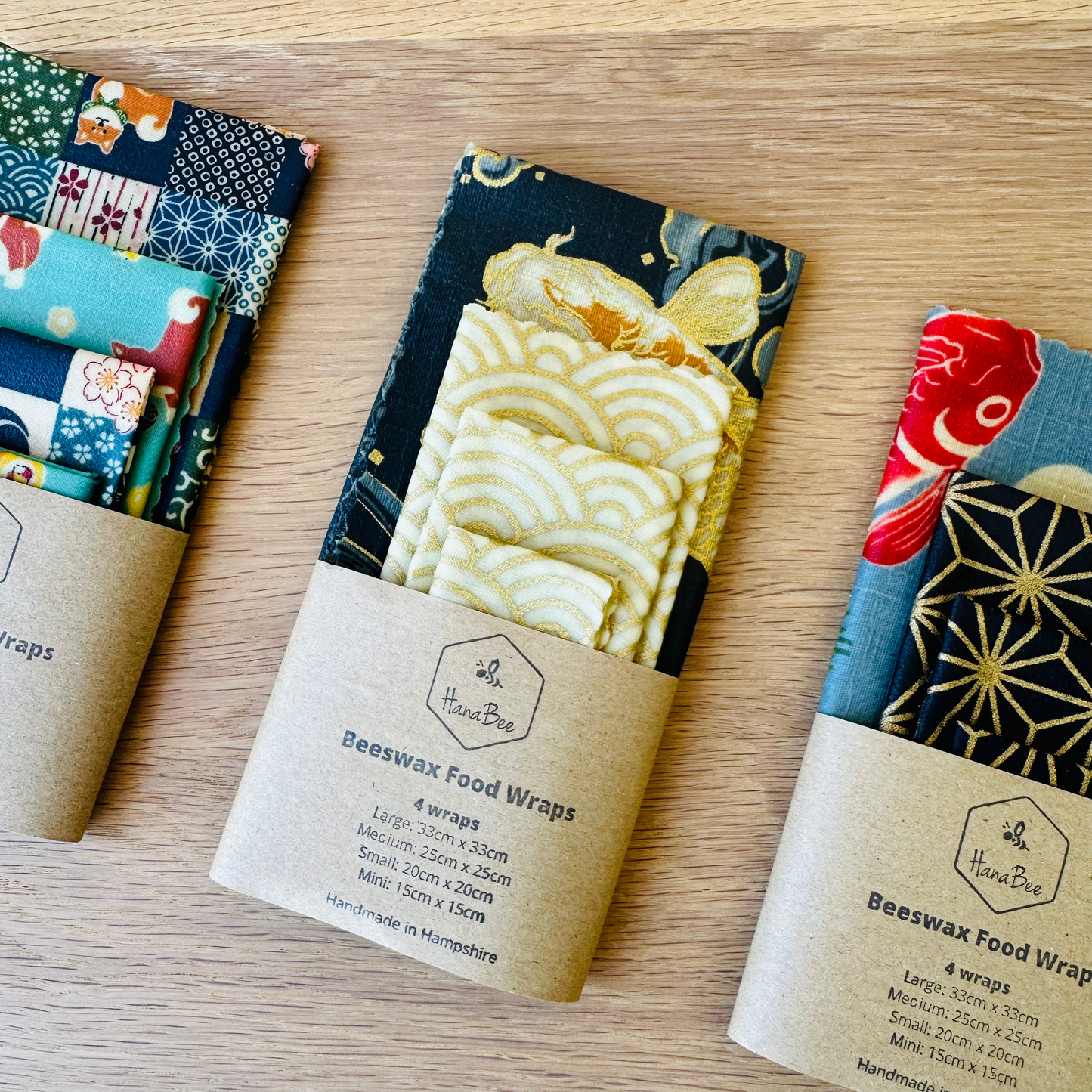 Koi Carp Dark Green, Set of 4 Beeswax Food Wraps