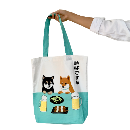 tote canvas bags with cute shiba inu print