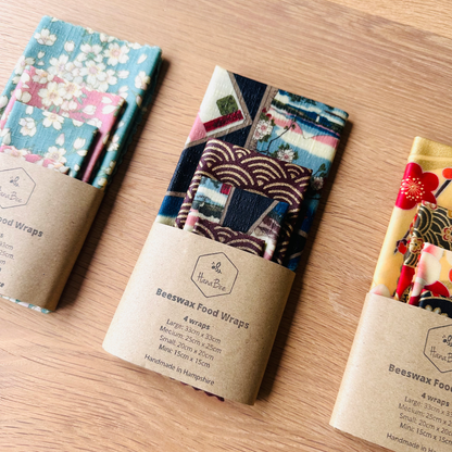Beeswax Food Wraps – Ukiyoe Art, Navy (Set of 4)