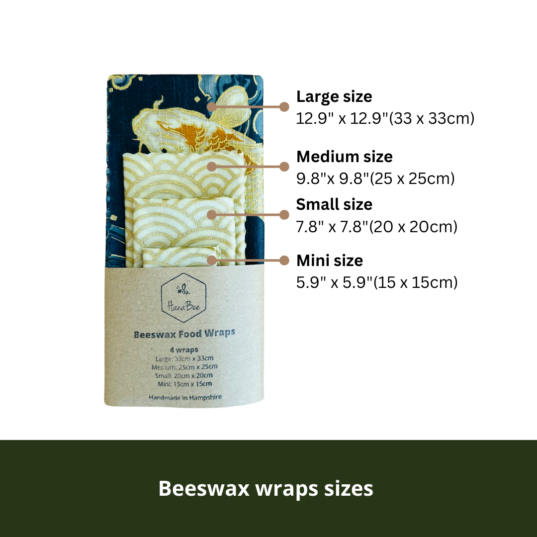 Koi Carp Dark Green, Set of 4 Beeswax Food Wraps