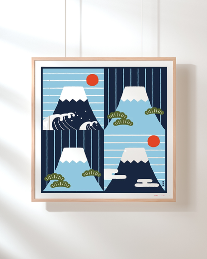 Eco‑Friendly Furoshiki Gift Wrap – Reusable 50 cm Cloth – Mt Fuji & Stripes Design