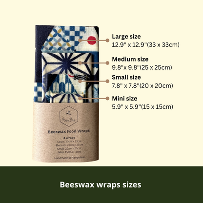 Beeswax Food Wraps – Onigiri Design (Handmade in the UK, Set of 4)
