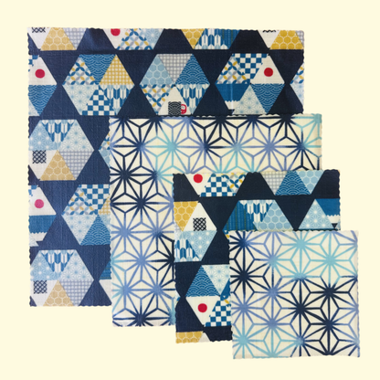 Beeswax Food Wraps – Onigiri Design (Handmade in the UK, Set of 4)
