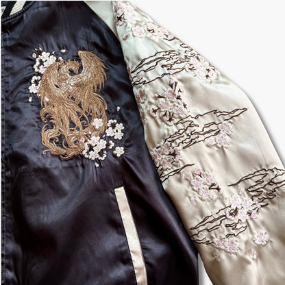 Phoenix Skajan Jacket – Embroidered Japanese Bomber – Black/Champagne‑Gold by HanaBee