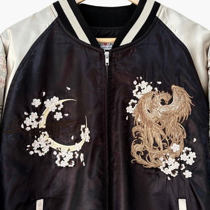 Phoenix Skajan Jacket – Embroidered Japanese Bomber – Black/Champagne‑Gold by HanaBee