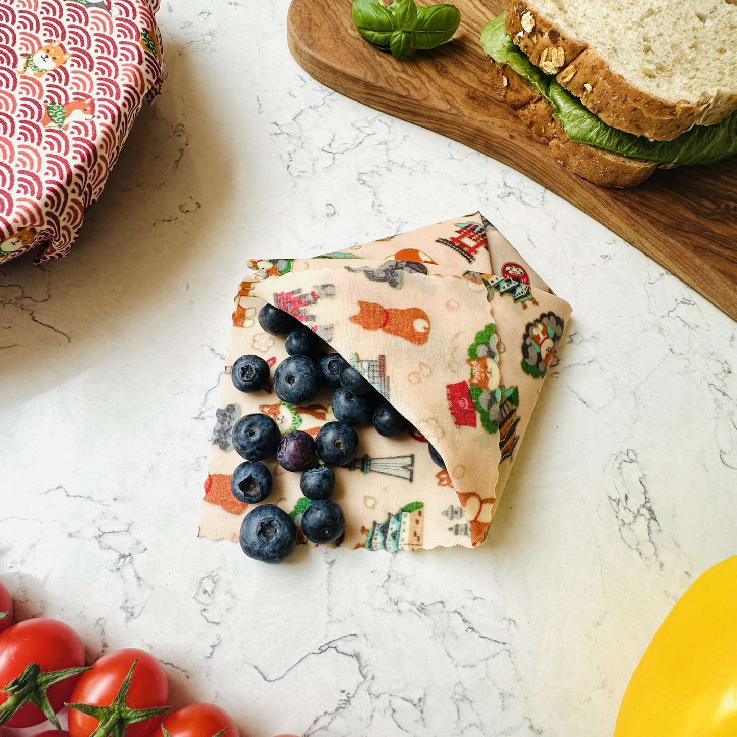 Beeswax Food Wraps – Shiba Design, Red and Pink (Set of 4)