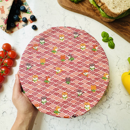 Beeswax Food Wraps – Shiba Design, Red and Pink (Set of 4)