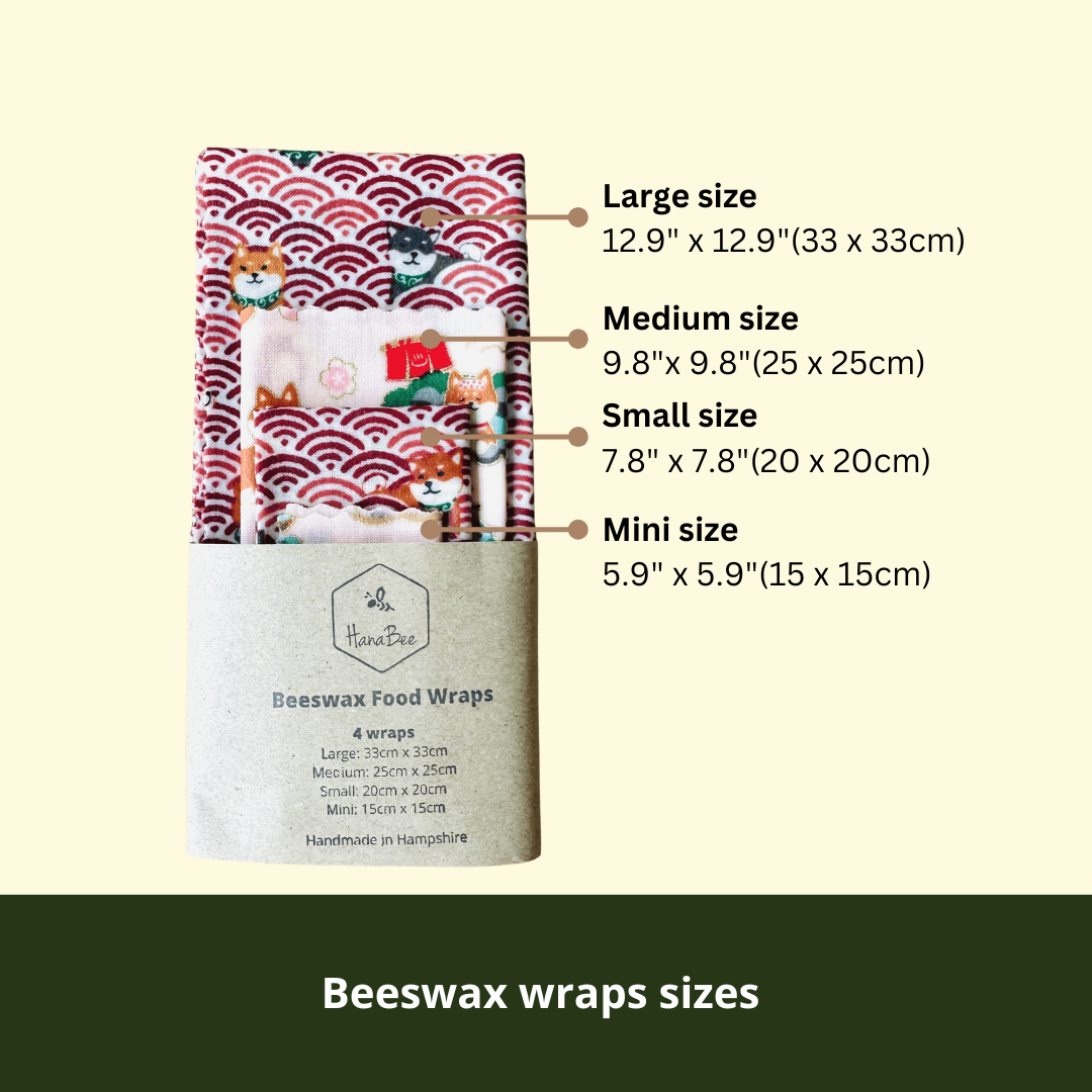 Beeswax Food Wraps – Shiba Design, Red and Pink (Set of 4)