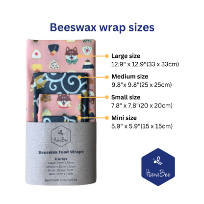Shiba Inu Onigiri, Set of 4 Beeswax Food Wraps