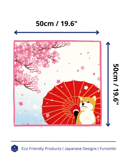 Eco‑Friendly Furoshiki Gift Wrap – Reusable 50 cm Cloth – Cute Shiba, Wagasa & Cherry Blossom Design