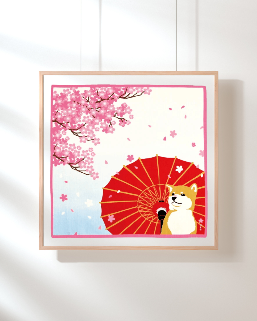 Eco‑Friendly Furoshiki Gift Wrap – Reusable 50 cm Cloth – Cute Shiba, Wagasa & Cherry Blossom Design