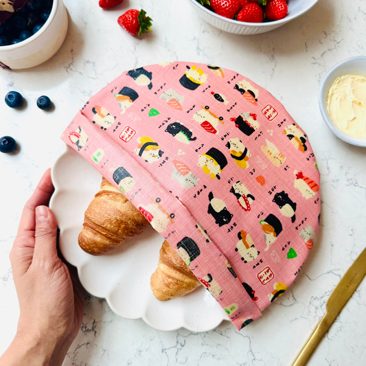 Beeswax Food Wraps – Sushi Cats, Pink (Set of 4)