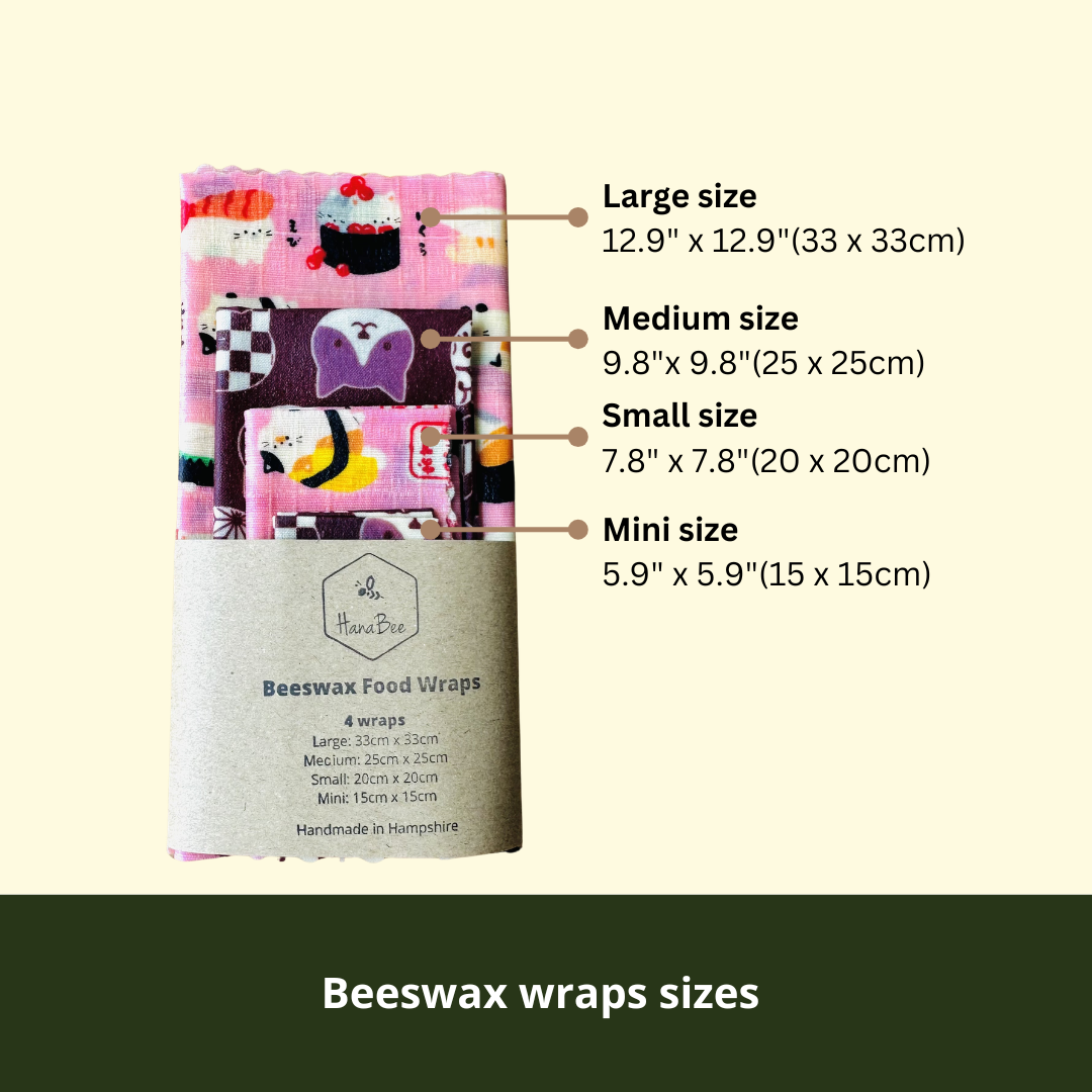 Beeswax Food Wraps – Sushi Cats, Pink (Set of 4)