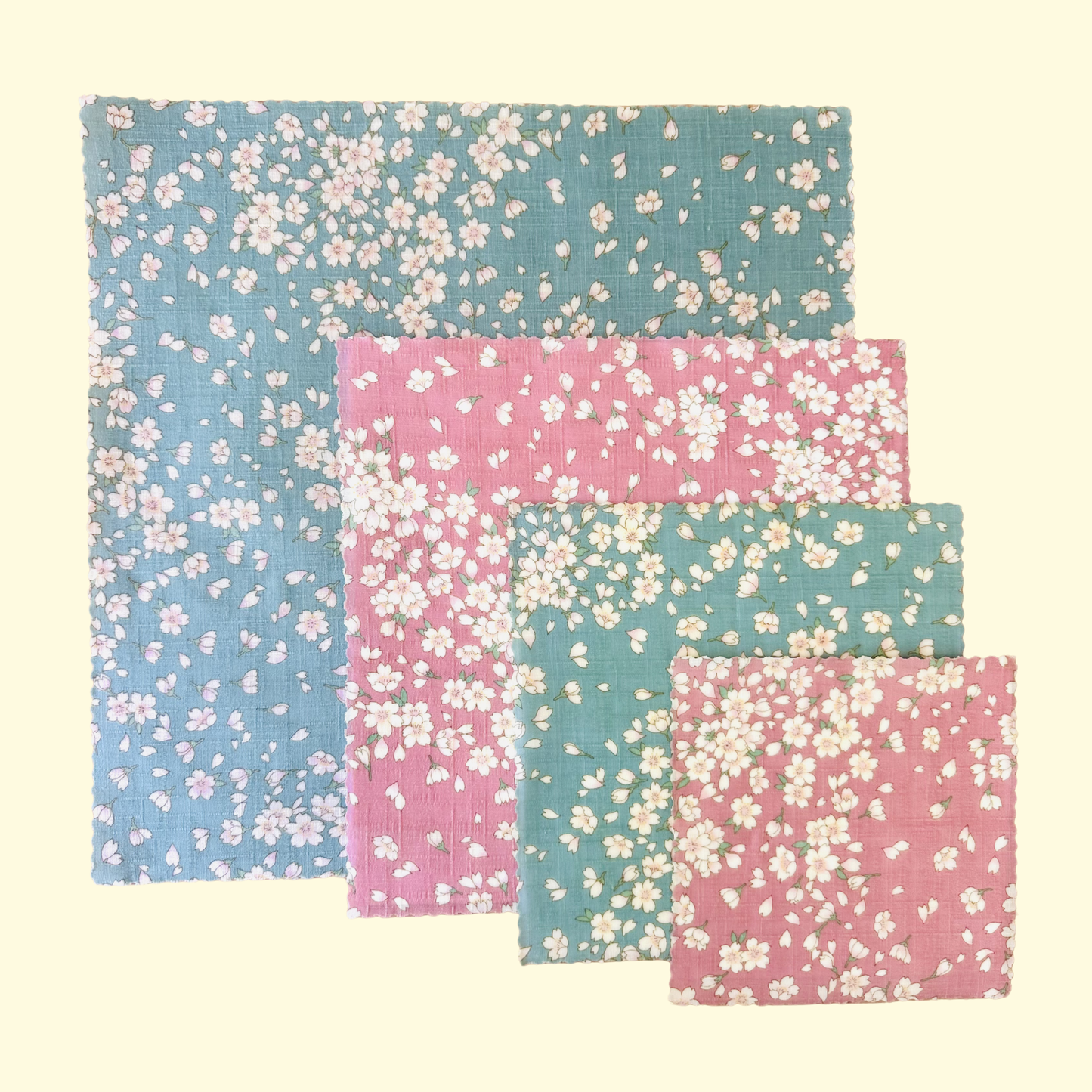Beeswax Food Wraps – Cherry Blossom Flowers Design (Handmade in the UK, Set of 4)