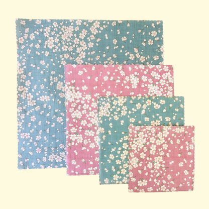 Beeswax Food Wraps – Cherry Blossom Flowers Design (Handmade in the UK, Set of 4)