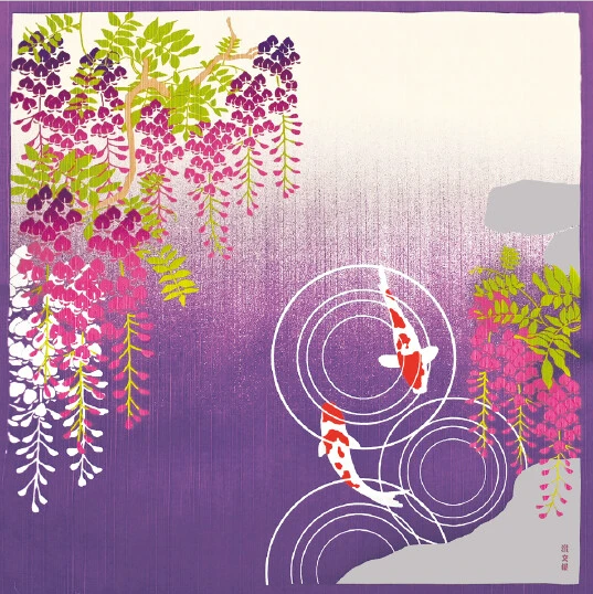 Eco‑Friendly Furoshiki Gift Wrap – Reusable 50 cm Cloth – Koi Fish & Wisteria Design