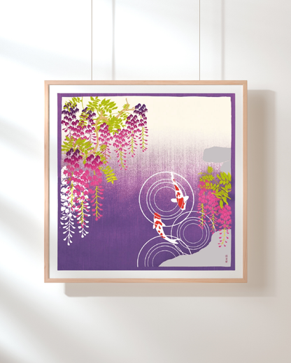 Eco‑Friendly Furoshiki Gift Wrap – Reusable 50 cm Cloth – Koi Fish & Wisteria Design