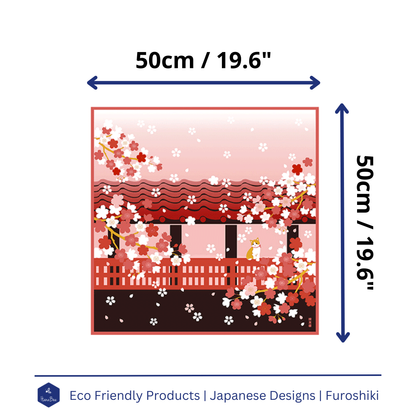 Spring Cat Furoshiki, Cherry blossoms, Sakura, 50 x 50 cm