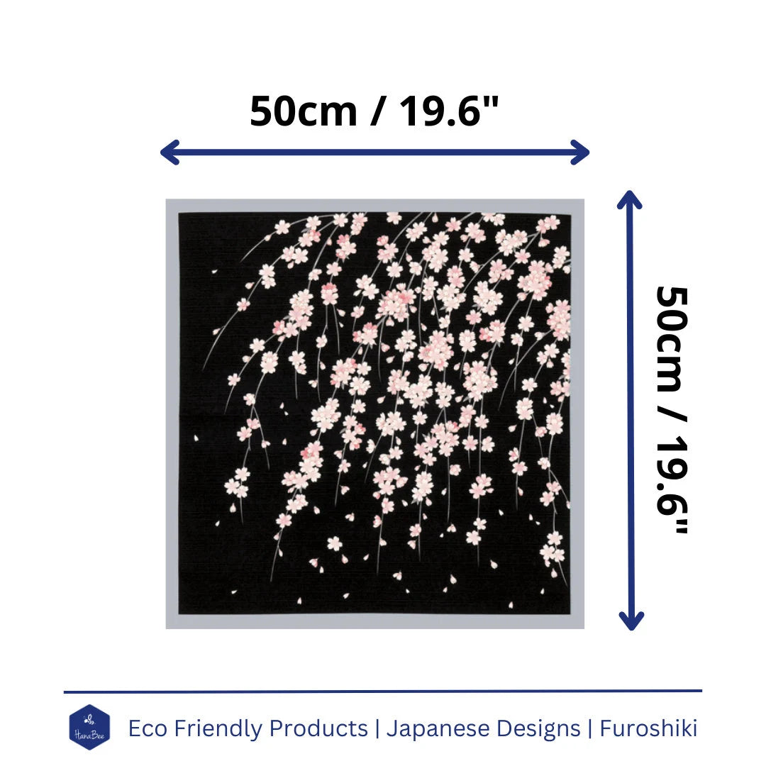 Black Cherry Blossoms, Sakura Furoshiki, 50 x 50cm