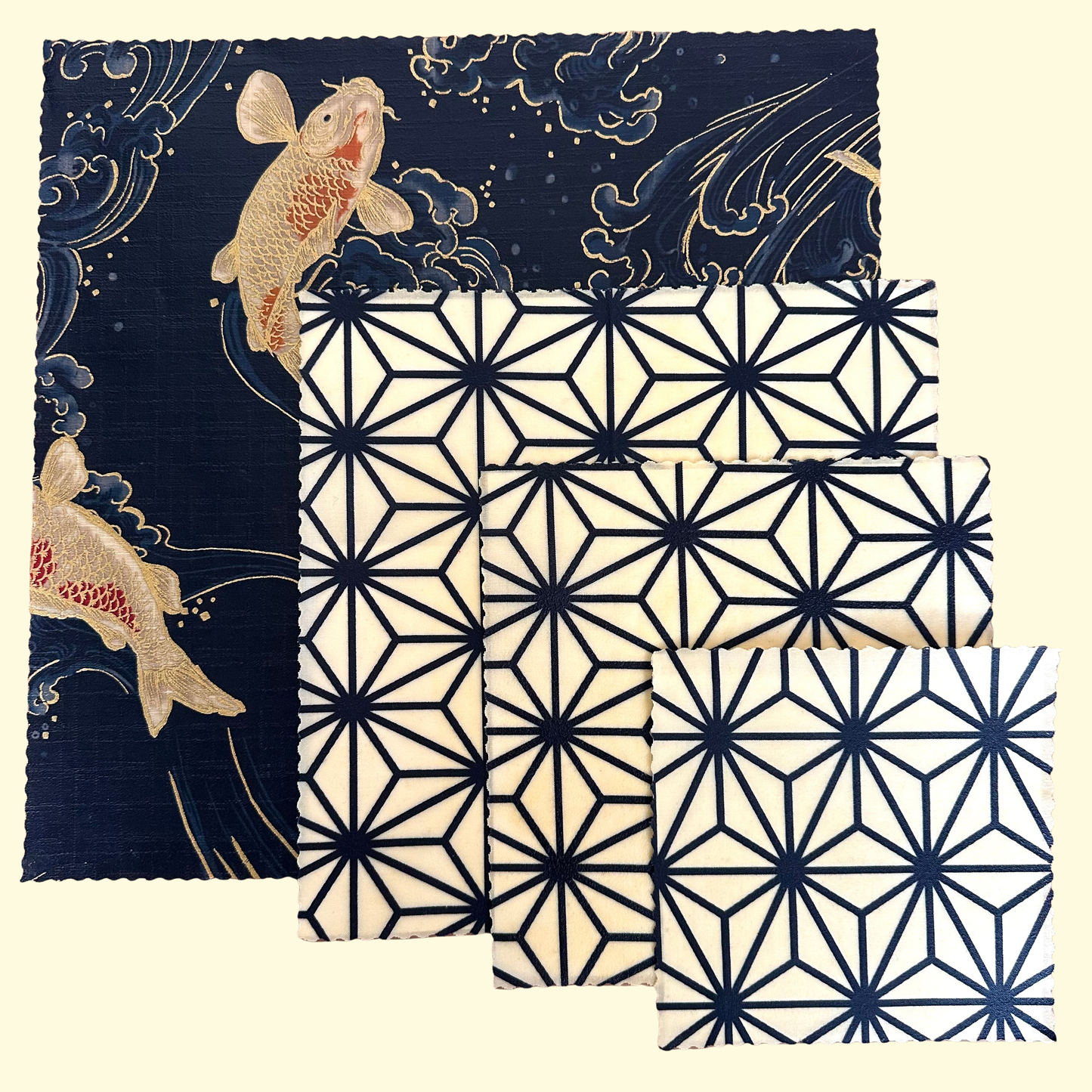Koi fish, Navy, Set of 4 Beeswax Food Wraps