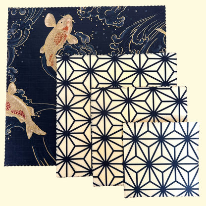 Koi fish, Navy, Set of 4 Beeswax Food Wraps